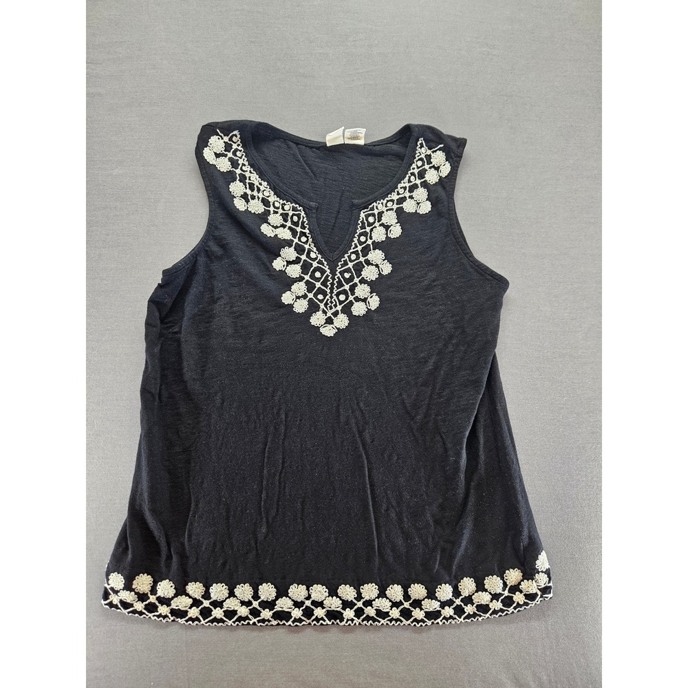 Artisan NY Womens Medium Black Embroidered Sleeveless V-Neck Boho Tank Top
